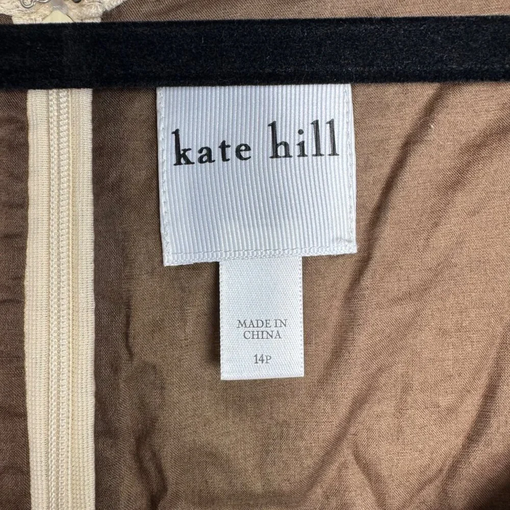 NWT Kate Hill Beige & Brown Lace Dress‎ Bow Tie Waist Cottagecore Prairie Sz 14P